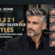 5 classy silver-fox hairstyles for men with graying hair, including a side part, textured crop, taper, quiff, and modern fade at MEN ZONE Barbershop